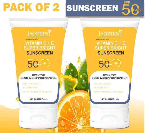 sophin Sunscreen - SPF 50+++ PA+++ Vitamin C + E Super Bright Sunscreen