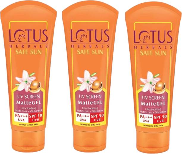 LOTUS HERBALS Sunscreen - SPF 50 PA+++ Safe Sun UV Screen MatteGEL Sunscreen SPF 50 PA+++(Pack of 3)