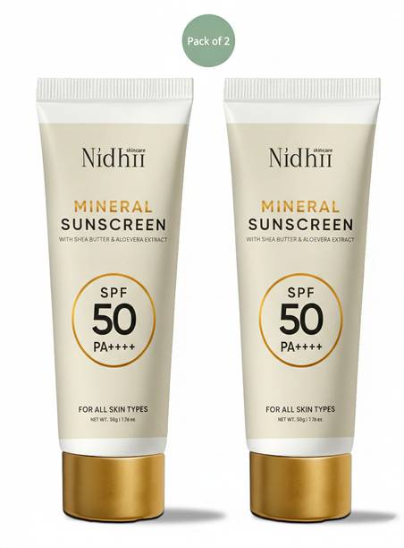 Nidhii Skincare Sunscreen - SPF 50 PA++++ Pack-2 Mineral Sunscreen Lightweight Broad Spectrum UVA/UVB Defense Lightweight