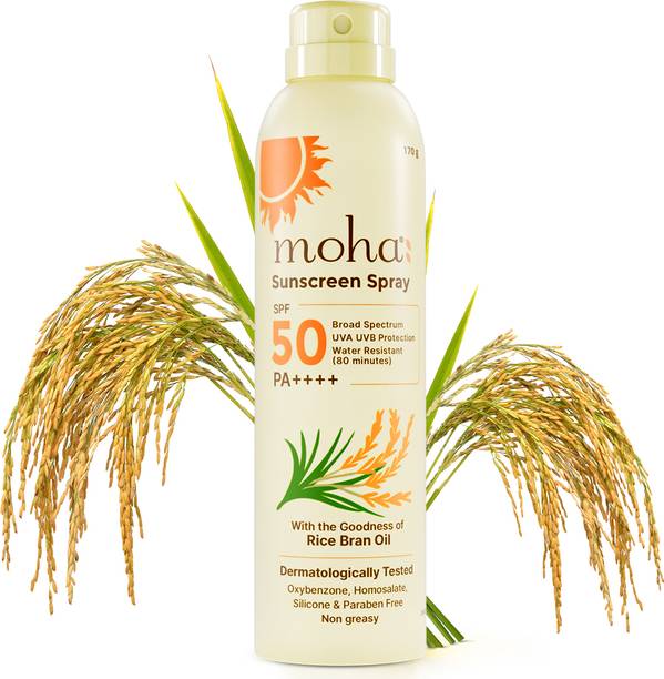 Moha Sunscreen - SPF 50 PA+++ Sunscreen Spray UVA+UVB Protection | Acne Safe | No White Cast | Broad Spectrum