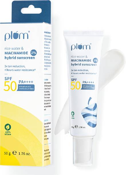 Plum Sunscreen - SPF 50 PA+++ 2% Niacinamide & Rice Water Sunscreen | Brightens, No White Cast | Dermat-Tested