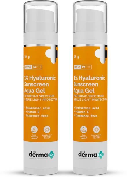 The Derma Co Sunscreen - SPF 50 PA++++ 1% Hyaluronic Aqua Ultra Light Gel | Broad Spectrum UVA UVB Protection