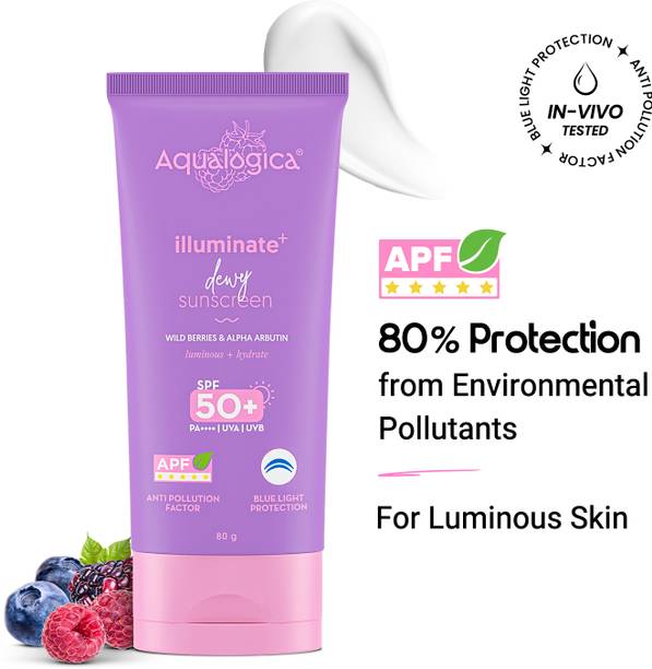 Aqualogica Sunscreen - SPF 50+ PA++++ Illuminate+ Dewy Sunscreen with Wild Berries & Alpha Arbutin | Fragrance-Free
