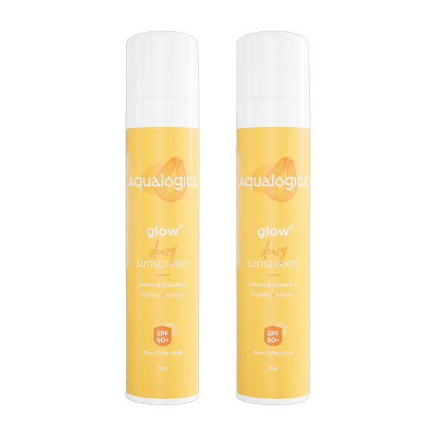 Aqualogica Sunscreen - SPF 50 PA++++ Glow+ Block the Sun Duo with Papaya, Fights Tan, Brightens Skin (2pc Sunscreen)
