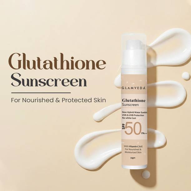 GLAMVEDA Sunscreen - SPF 50 PA+++ Glutathione & Vitamin C Broad Spectrum Sunscreen with Blue Light Filters