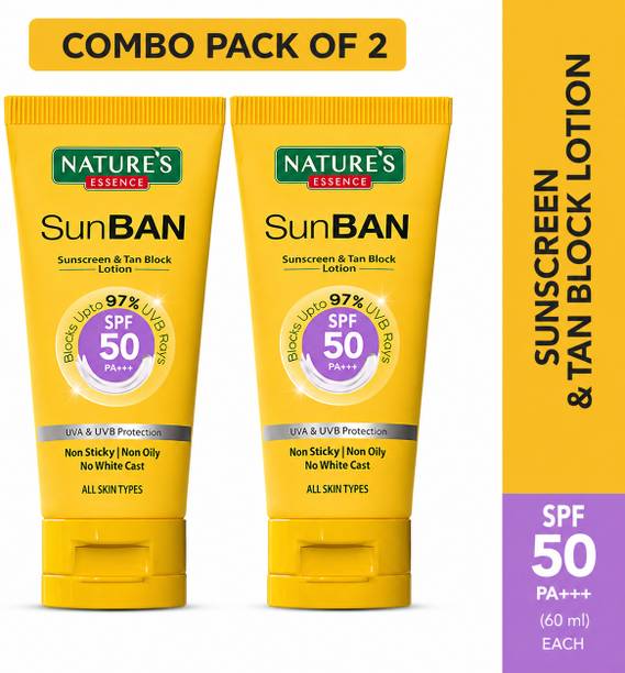 Nature's Sunscreen - SPF 50 PA+++ SunBan SPF 50 PA+++ Sunscreen & Tan Block Crème Blocks Upto 97% combo of 2