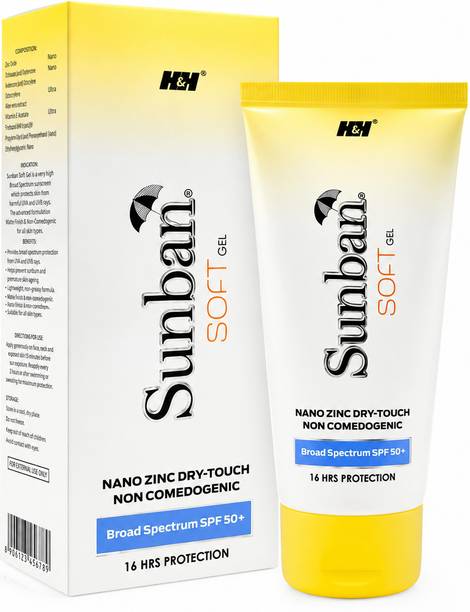 sunban Sunscreen - SPF 50+ PA+ Soft Gel SPF 50+ Sunscreen | Nano Zinc UV Protection|Dry Touch,Lightweight Gel