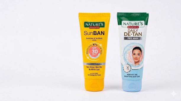 Nature's Essence Sunscreen - SPF 30 PA+++ SUNBAN SUNCREEEN AND DETAN FACWE WASH COMBO OF 2