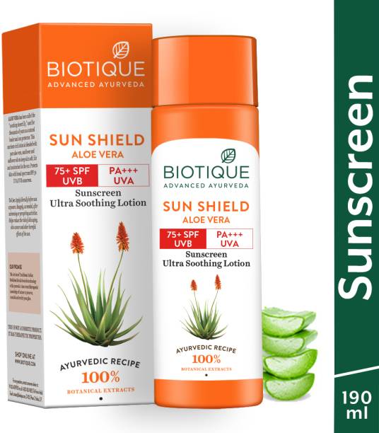 BIOTIQUE Sunscreen - SPF 75 PA+++ Sun Shield Aloe Vera Sunscreen Ultra Soothing Lotion