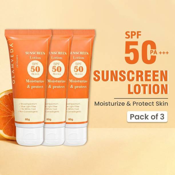 GLAMVEDA Sunscreen - SPF 50 PA+++ Hybrid Sunscreen Lotion Moisturize & Protect ( Pack Of 3 )