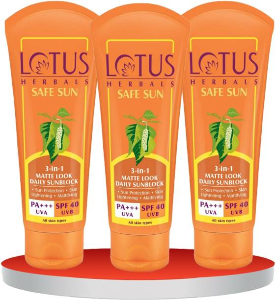 LOTUS HERBALS Sunscreen - SPF 40 PA+++ Safe Sun 3 In 1 Matte-Look Daily Sunscreen