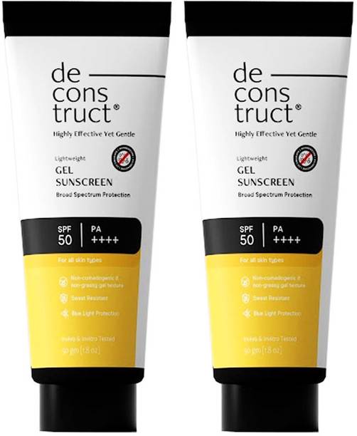 deconstruct Sunscreen - SPF 50 PA+++ Lightweight Gel Sunscreen | No White Cast | For Men & Women | Pack of 2