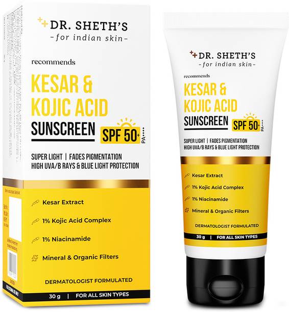 Dr. Sheth's Sunscreen - SPF 50 PA++++ Kesar & Kojic Acid Sunscreen | For Pigmentation-Free Skin | No White Cast