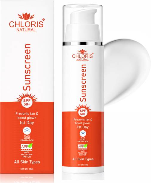 Chloris Natural Sunscreen - SPF 50+ PA++++ Sunscreen Prevents tan, Boost glow, Blue Light Protection, Anti Pollution Factor