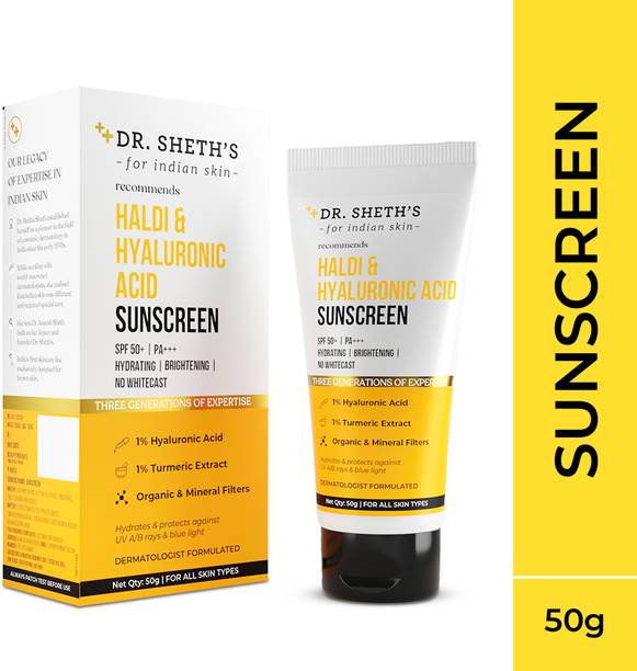 Dr. Sheth's Haldi & Hyaluronic Acid Sunscreen | Spf 50+ | PA+++ | Protects from UVA/UVB 50g - SPF 50 PA+++