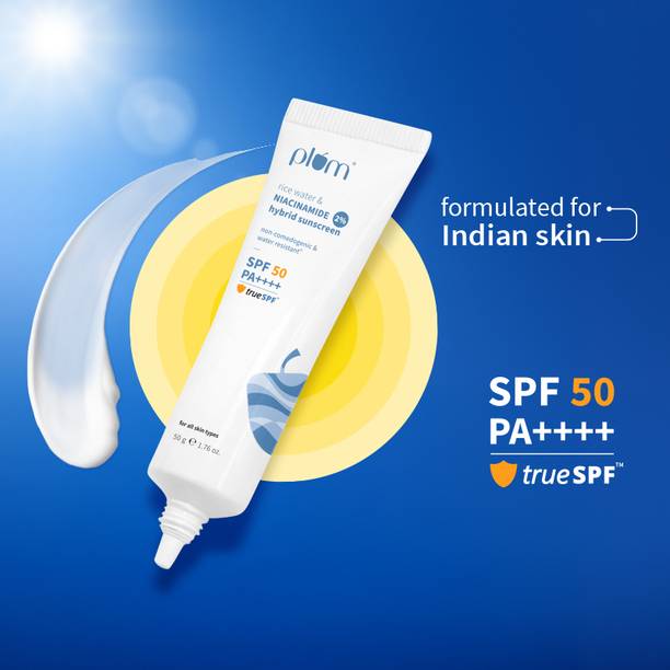 प्लम 2% Niacinamide & Rice Water Sunscreen | Brightens, No White Cast | Dermat-Tested SPF - 50 PA+++