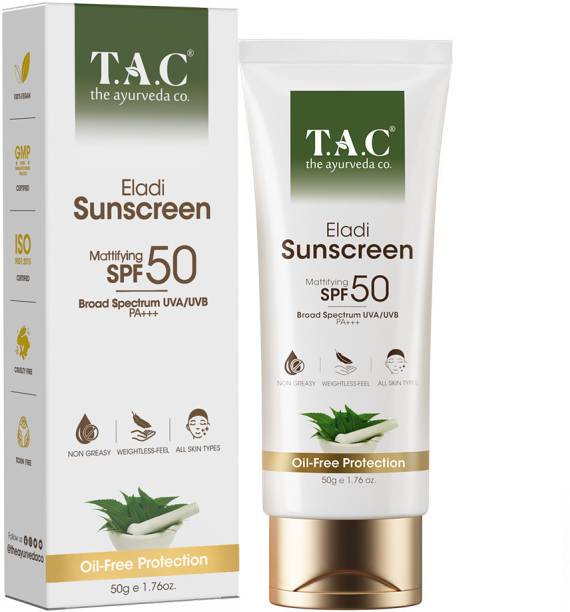 TAC - The Ayurveda Co. Sunscreen - SPF 50 PA+++ Eladi Sunscreen SPF 50 for Men & Women PA+++, UVA & UVB Ray Protection