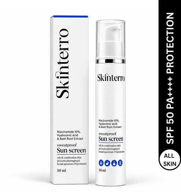 SKINTERRO Sunscreen - SPF 50 PA++++ with Niacinamide 10% also Hyaluronic Acid & Beet Root Extract | Sweatproof
