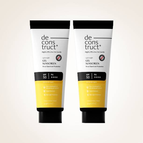 Deconstruct Sunscreen - SPF 50 PA++++ Lightweight Gel Sunscreen | No White Cast | For Men & Women | Pack of 2