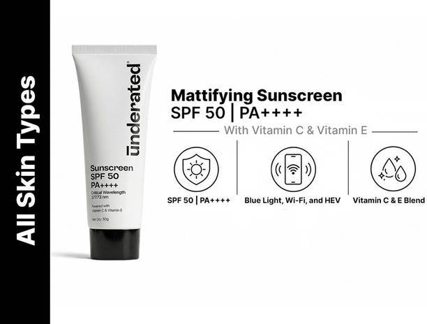 UNDERATED Sunscreen - SPF 50 PA++++ Powered With Vitamin C & Vitamin E|