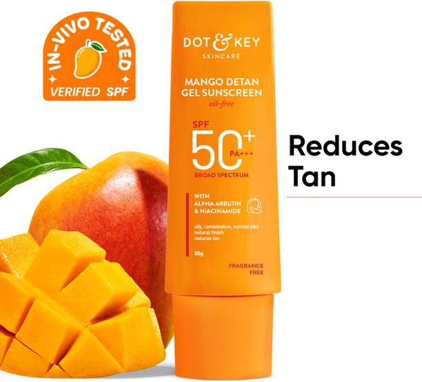 डॉट एंड की Mango Detan Gel, In-Vivo Tested, Oil-Free, Controls Tanning, Brightens Skin Tone SPF - 50 PA++++