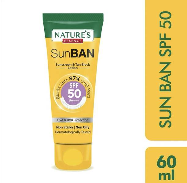 Nature's Sunscreen - SPF 50 PA++ LotaionSunscreen -SPF 50 PA++ SunBan SPF 50 Sunscreen & Tan block lotion (60ml