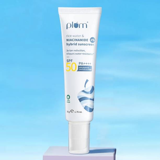 Plum Sunscreen - SPF 50 PA+++ 2% Niacinamide & Rice Water Sunscreen | Brightens, No White Cast | Dermat-Tested