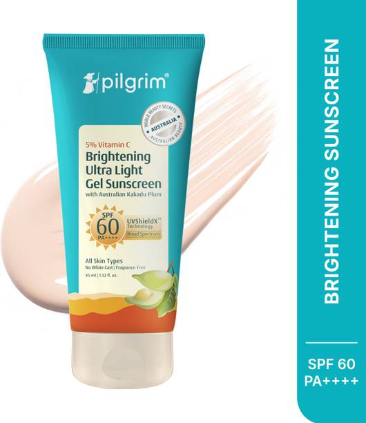 Pilgrim Sunscreen - SPF 60 PA++++ Vitamin C Brightening Ultra Light Gel Sunscreen for Radiant Glow