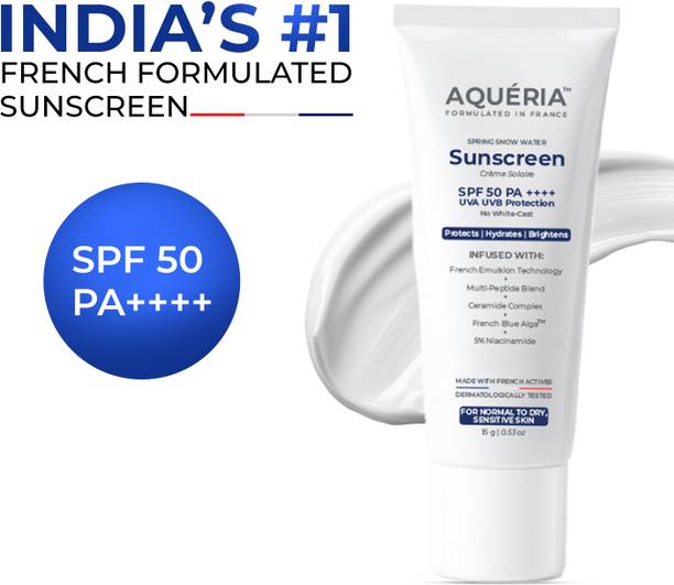 Aqueria Sunscreen - SPF 50 PA++++ Brightening & Hydrating French Multi-Active SPF | Niacinamide, Tranexamic Acid