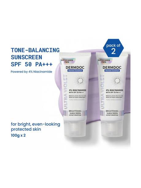 DermDoc Sunscreen - SPF 50 PA+++ Ultra Violet Purple Brightening Sunscreen with 4% Niacinamide