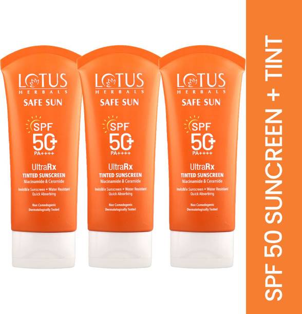 lotus herbals sunscreen spf 50 pa safesun ultrarx tinted 50 50g pack 3