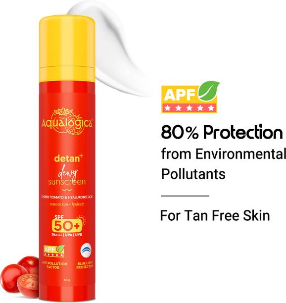 Aqualogica Sunscreen - SPF 50 PA++++ Detan+ Dewy Sunscreen with Cherry Tomato Reduces Tan