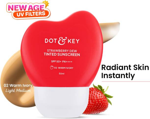 Dot & Key Sunscreen - SPF 50 PA++++ Strawberry Dew Tinted, In-Vivo Tested, Warm Ivory,for Daily Wear, Brightens Skin