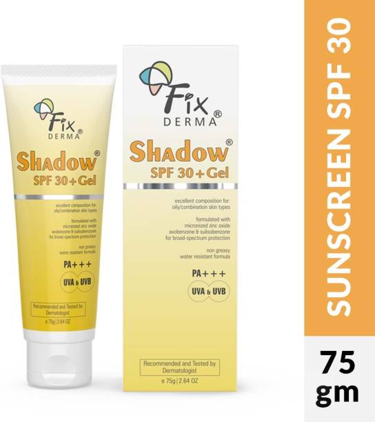 Fixderma Sunscreen - SPF 30+ PA+++ Shadow Sunscreen SPF 30+ Gel For Oily Skin, UVA-UVB Protection, Water Resistant