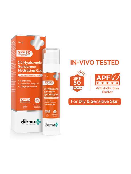 The Derma Co Sunscreen - SPF 50 PA++++ 1% Hyaluronic Sunscreen Hydrating Gel | For Dry & Sensitive Skin