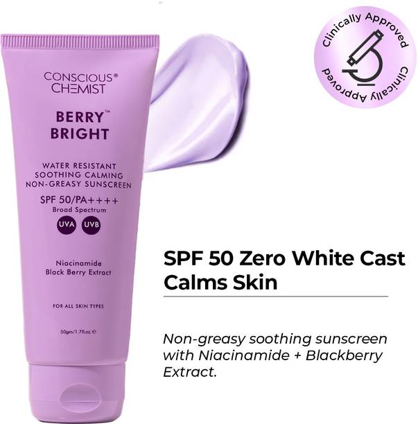 Conscious Chemist Sunscreen - SPF 50 PA++++ Niacinamide Sunscreen SPF 50 PA++++ | Blueberry, Water-Resistant, No White Cast