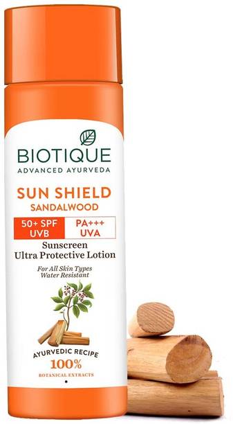 BIOTIQUE Sunscreen - SPF 50+ PA+++ Sun Shield Sandalwood Lotion�UVB/UVA|Ultra Protective Sunscreen|For men & Women