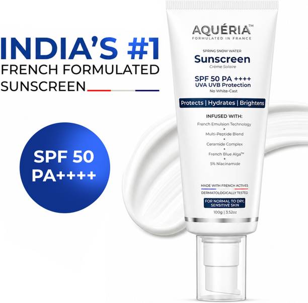 Aqueria Sunscreen - SPF 50 PA++++ Brightening & Hydrating French Multi-Active SPF | Niacinamide, Tranexamic Acid 100 g