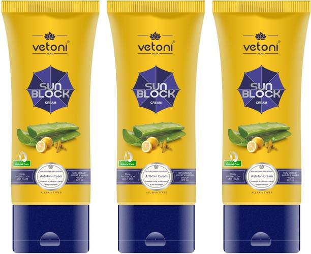 VETONI Sunscreen - SPF 40+ PA+++ Sunblock & Anti Tan Lotion Sunscreen- SPF 40 PA+++(pack of 3)|180 ml|