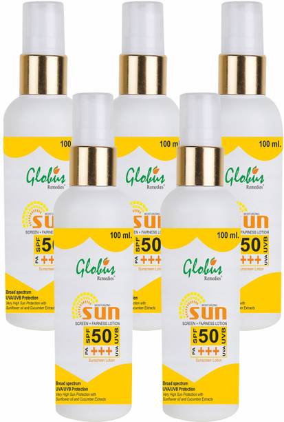 Globus Remedies Sunscreen - SPF 50 PA+++ Sunscreen Lotion, Set of 5