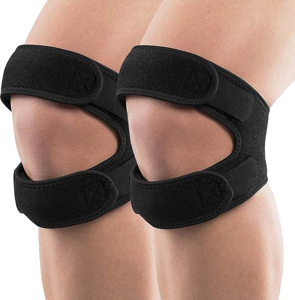 Leosportz 1-pair Cross patella Knee Cap Knee Support knee Guard (Free Size, Black) Knee Support