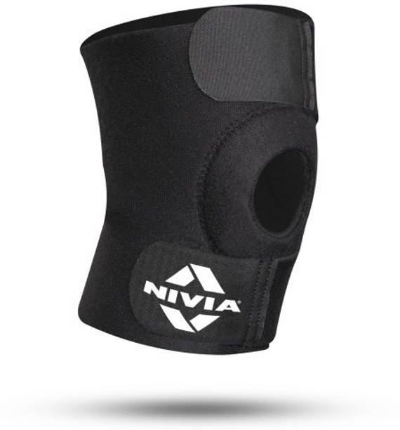 NIVIA Basic Knee Patella Support adjustable with Velcro- Free Size(Black) Knee Support