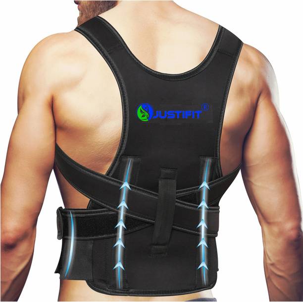 JUSTIFIT Posture corrector belt for men and women for back pain Back Support Back (Black) Posture Corrector