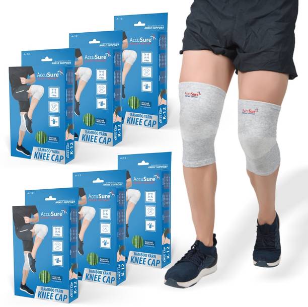 AccuSure Bamboo Yarn Knee Compression Brace Unisex For Pain, Running,Gym, Sport Pair of 6 Knee Support