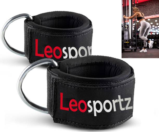 Leosportz Gym Ankle Straps for Cable Machines attachment with heavy D-Double Ring Ankle Support