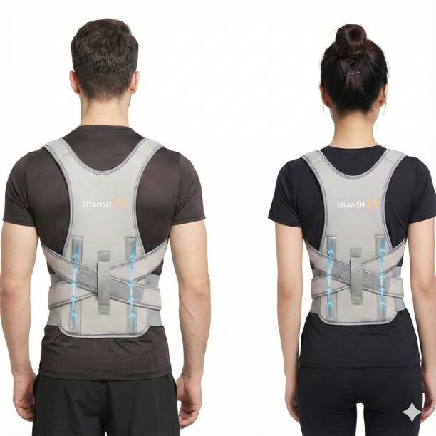 TH TRENDHOP Premium Grey Posture Corrector for Men & Women Back Support Belt Shoulder Support