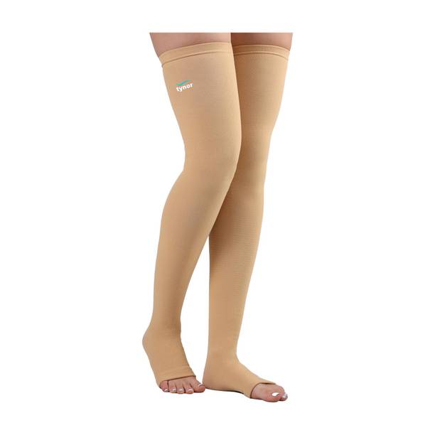 TYNOR Compression Stocking Mid Thigh Classic, Beige, Medium, 1 Pair Knee Support