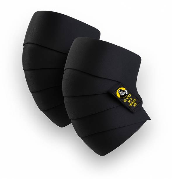 Muscleape Knee Wraps With Velcro For Gym, Powerlifting & Bodybuilding.(2 Metre) Knee Support Black