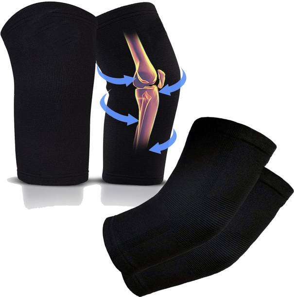 GymWar Combo Set of Sports Knee Sleeves & Elbow Sleeves for Gym Workout Knee Support