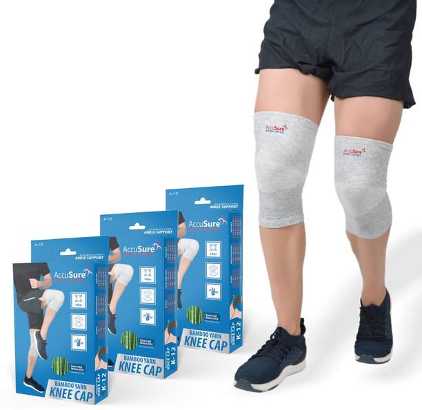 AccuSure Bamboo Yarn Knee Compression Brace Unisex For Pain, Running,Gym, Sport Pair of 3 Knee Support